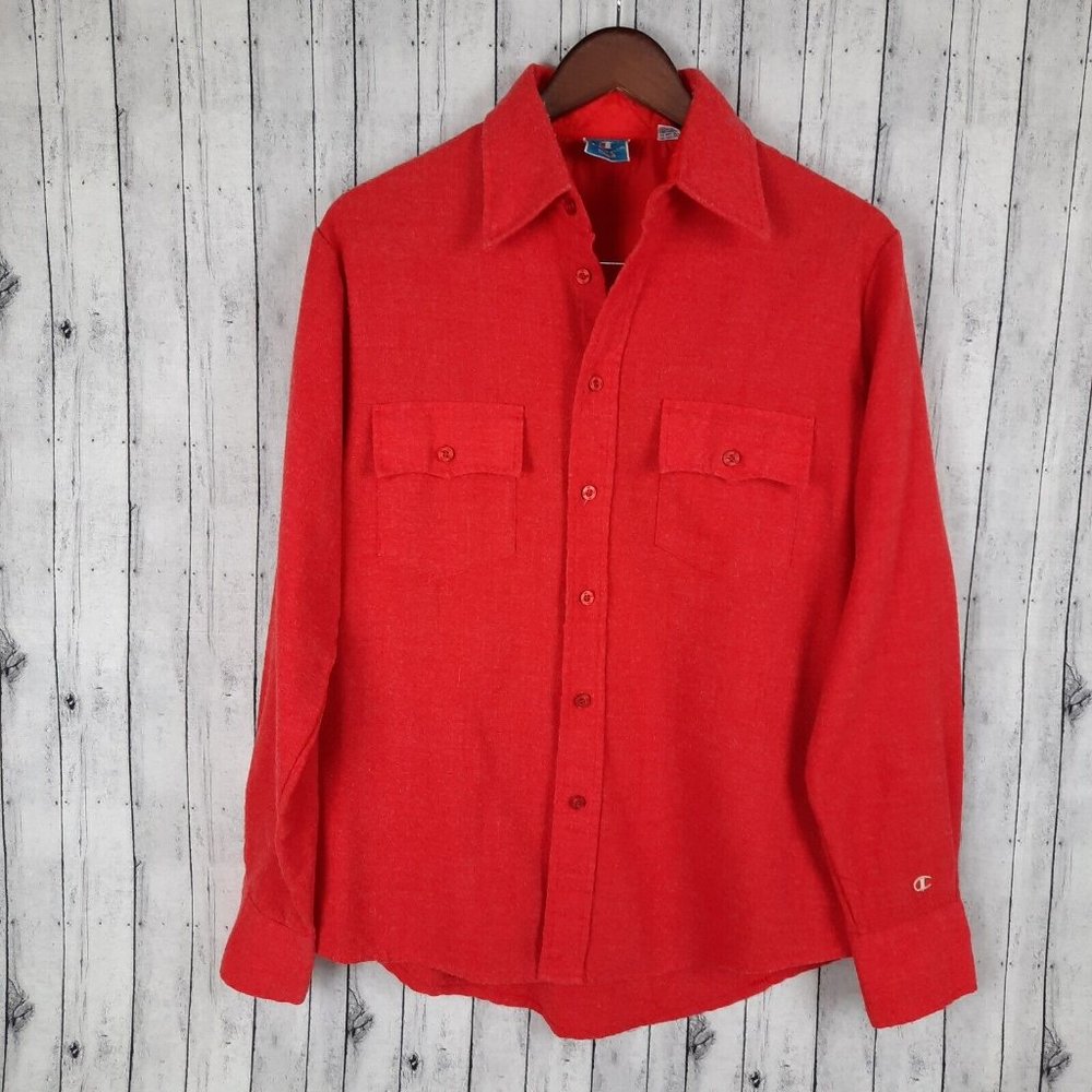 Vintage Champion Two Pocket Button Shirt Men's Medium Wool Blend